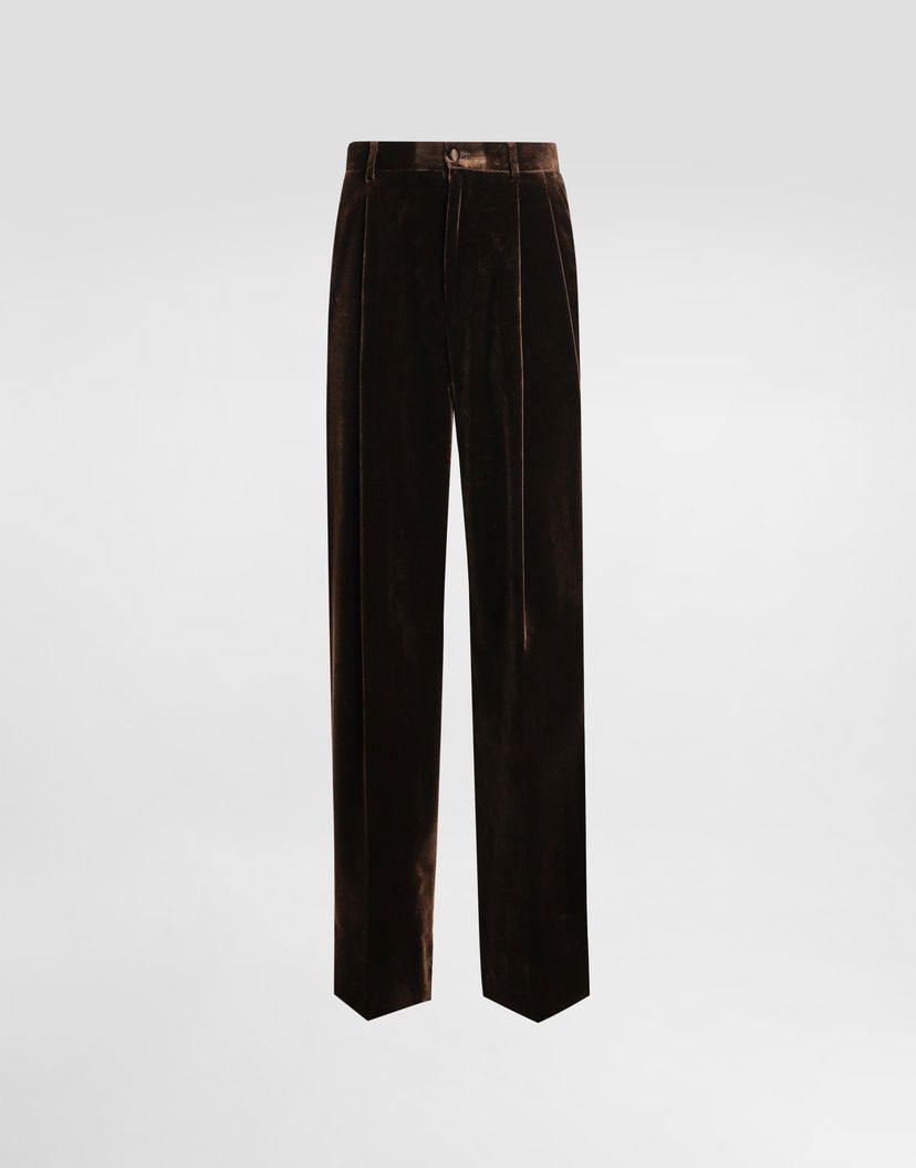 Nohavice Dolce & Gabbana Dolce & Gabbana Smooth Velvet Pleated Trousers Hnedá | GP0N5TFUVG7M0937