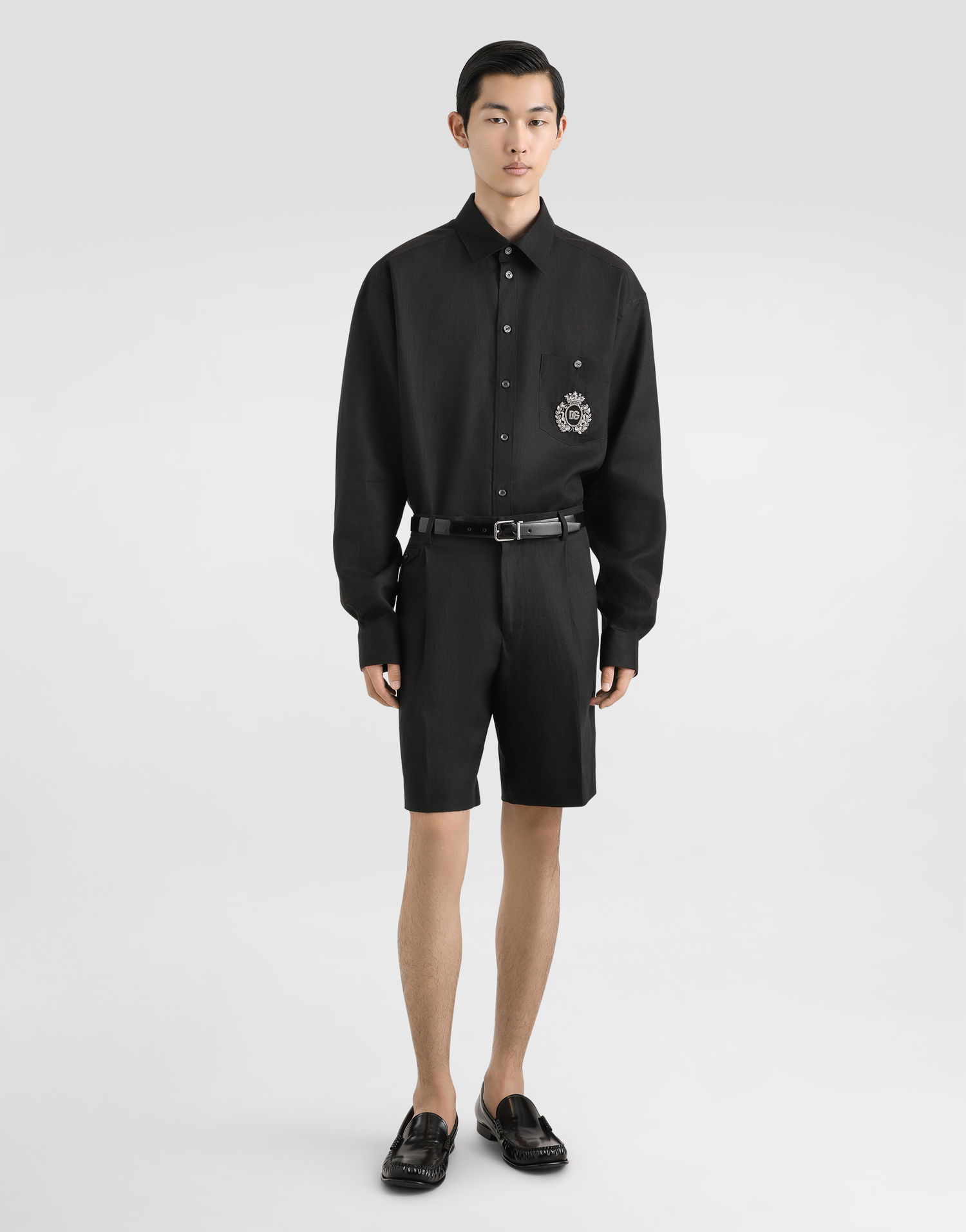 Košeľa Dolce & Gabbana Dolce & Gabbana Heraldic Patch Linen Shirt Čierna | G5MS2ZFU4IKN0000, 1