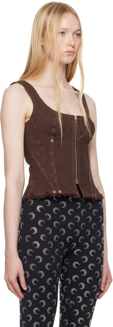 Crop Top Marine Serre Marine Serre Moon Jacquard Twill Corset Top Hnedá | WTO414A CWOV0063, 1
