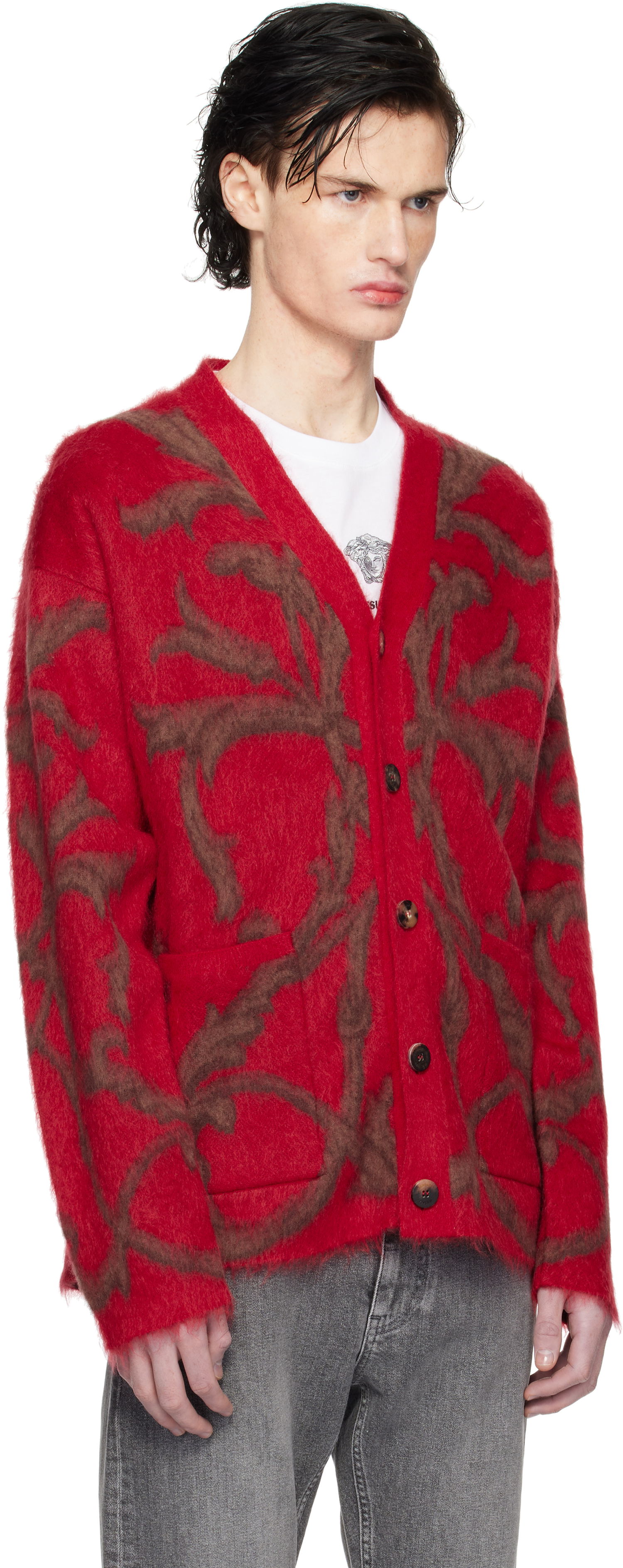 Sveter Versace Mohair-Blend Cardigan With Baroque Print Červená | 1017300_1A12243, 1