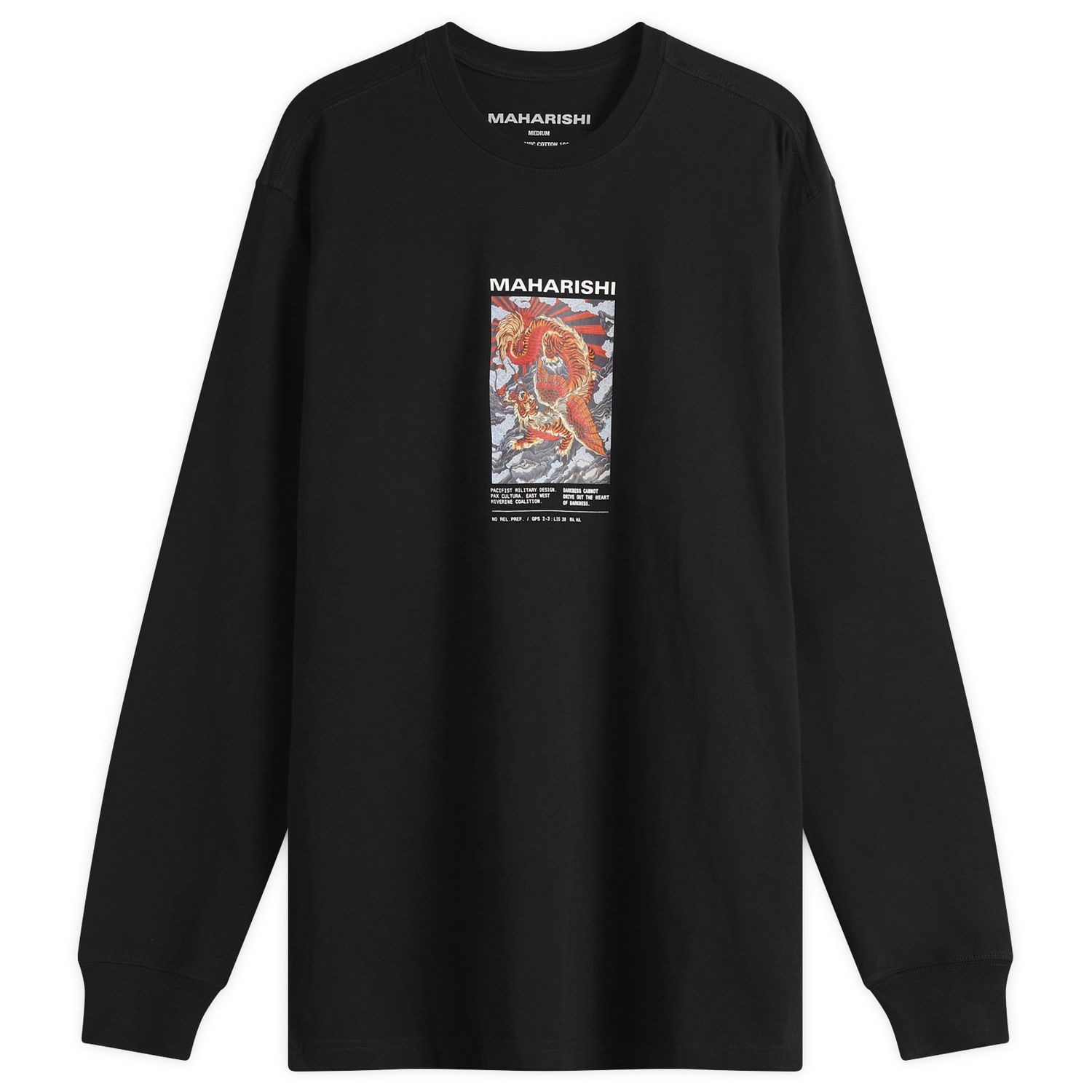 Tričko Maharishi Tiger Dragon Miltype Graphic Long Sleeve T-Shirt, Size Large Čierna | 1490-BLK, 0