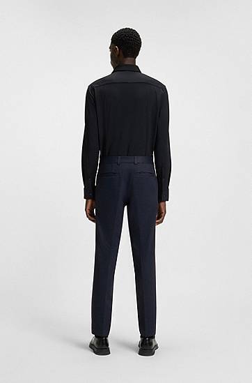 Nohavice BOSS Extra Slim Fit Micro-Print Stretch Jersey Trousers Navy | 50544601, 1