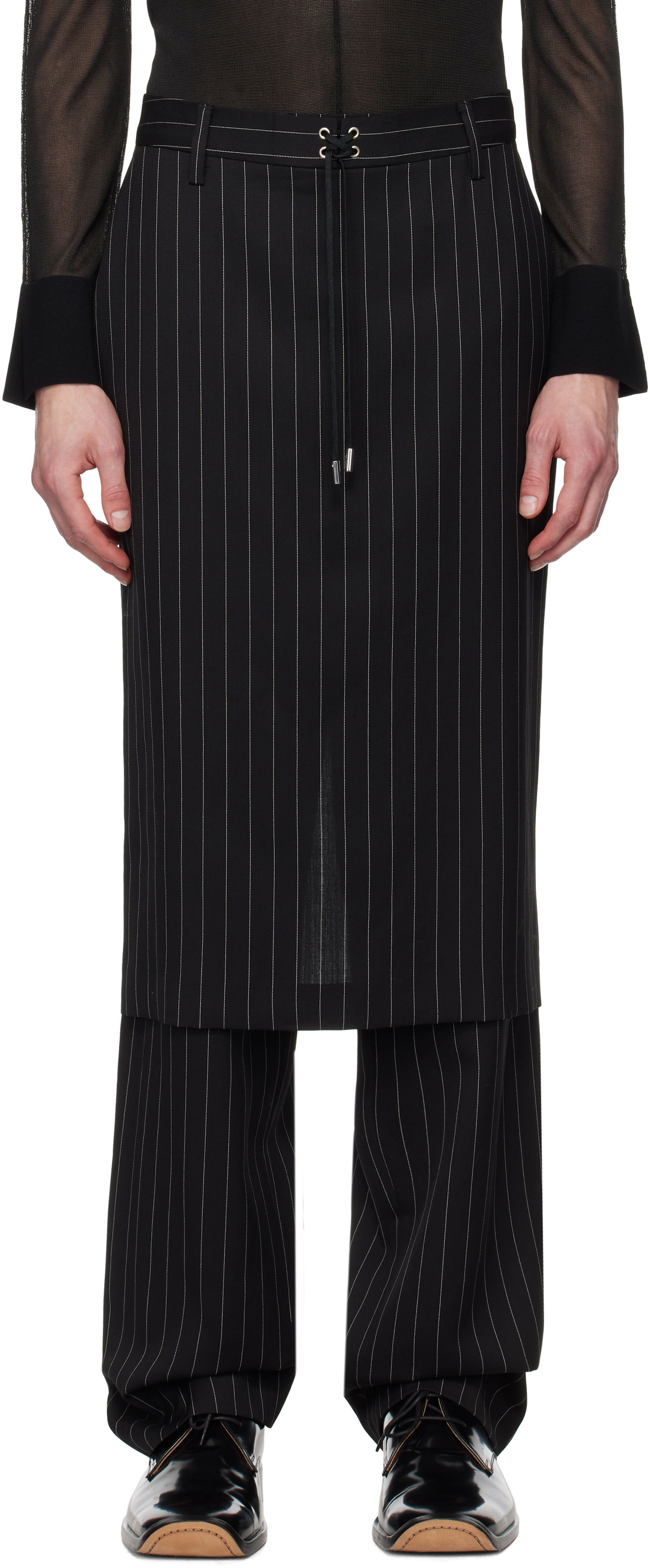 Nohavice Jean Paul Gaultier Jean Paul Gaultier 'The Lace-Up Suit' Pinstripe Trousers Čierna | 25/33-F-PJ010-C074-0001, 0