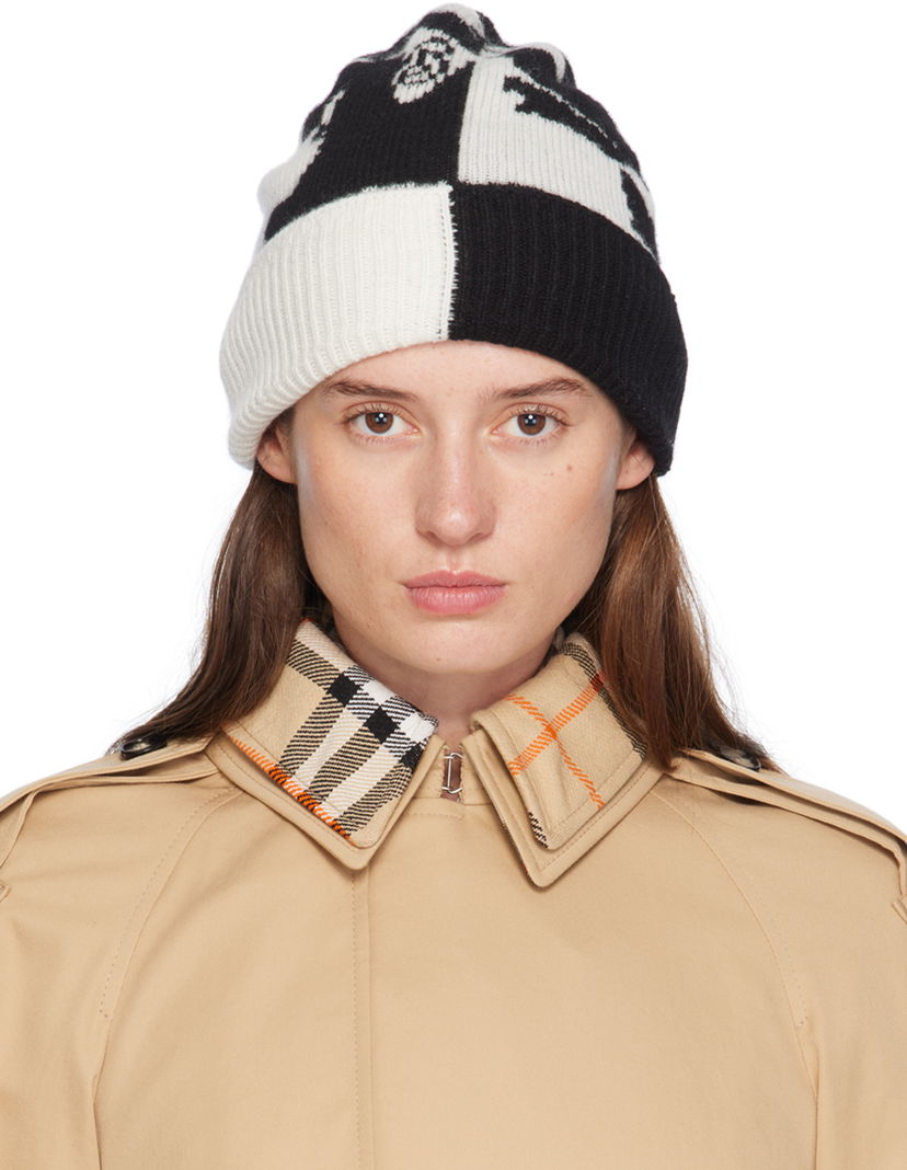 Kulicha Burberry Black & White EKD Cashmere Beanie Čierna | 8094497