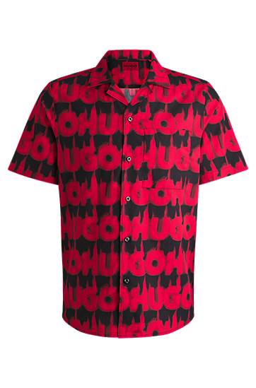 Košeľa BOSS Relaxed-Fit Cotton Shirt with Smoke-Logo Print Červená | 50534240, 0