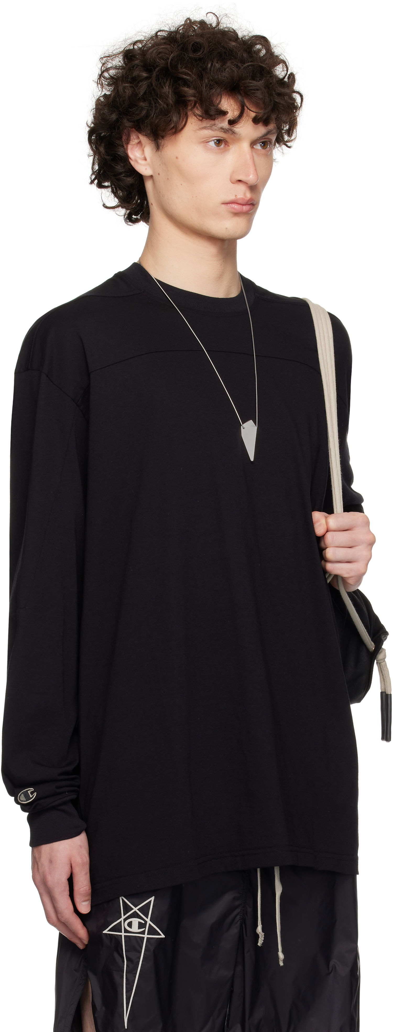 Tričko Rick Owens Rick Owens Champion Edition Girdered Long Sleeve T-Shirt Čierna | CM01E1672 CHJG JERSEY, 1