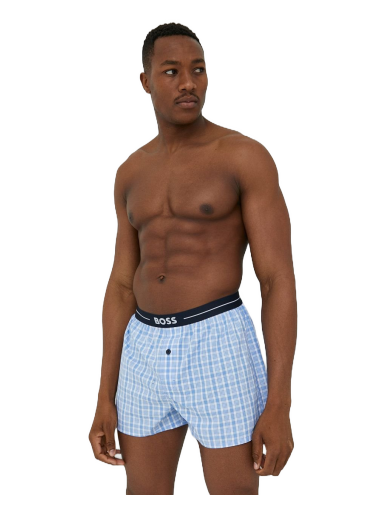 Boxerky BOSS Cotton Pyjama Logo Waistbands Short 2-Pack Modrá | 50480056