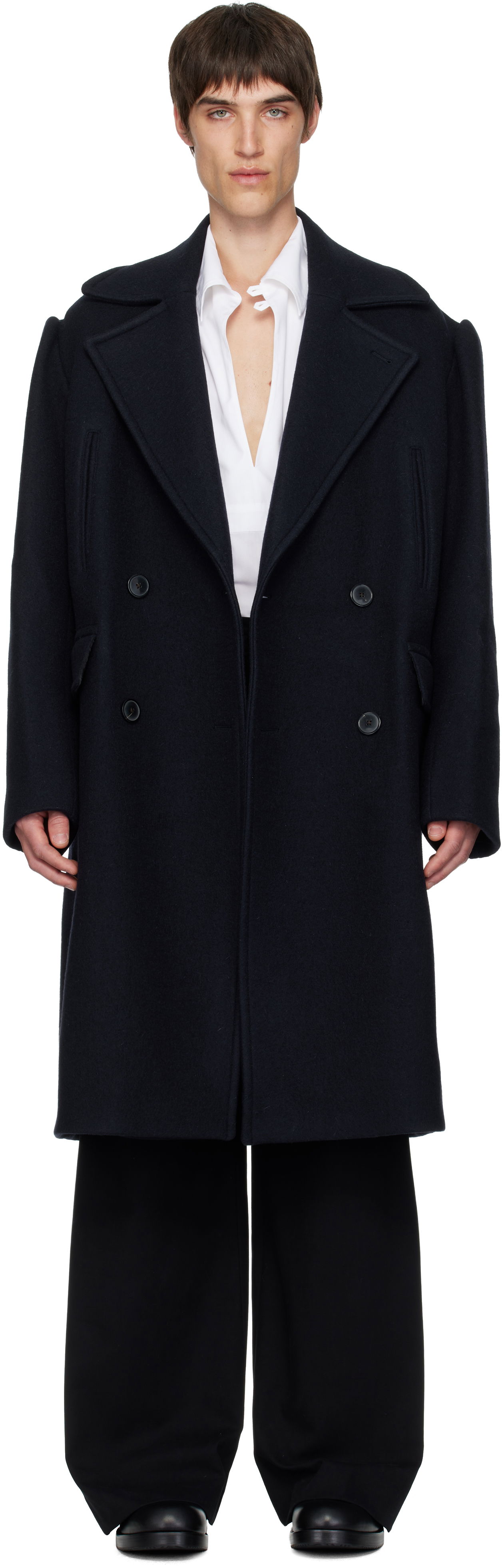 Kabáty Dries Van Noten Double-Breasted Wide-Lapel Coat Navy | 252-020259-2215, 0
