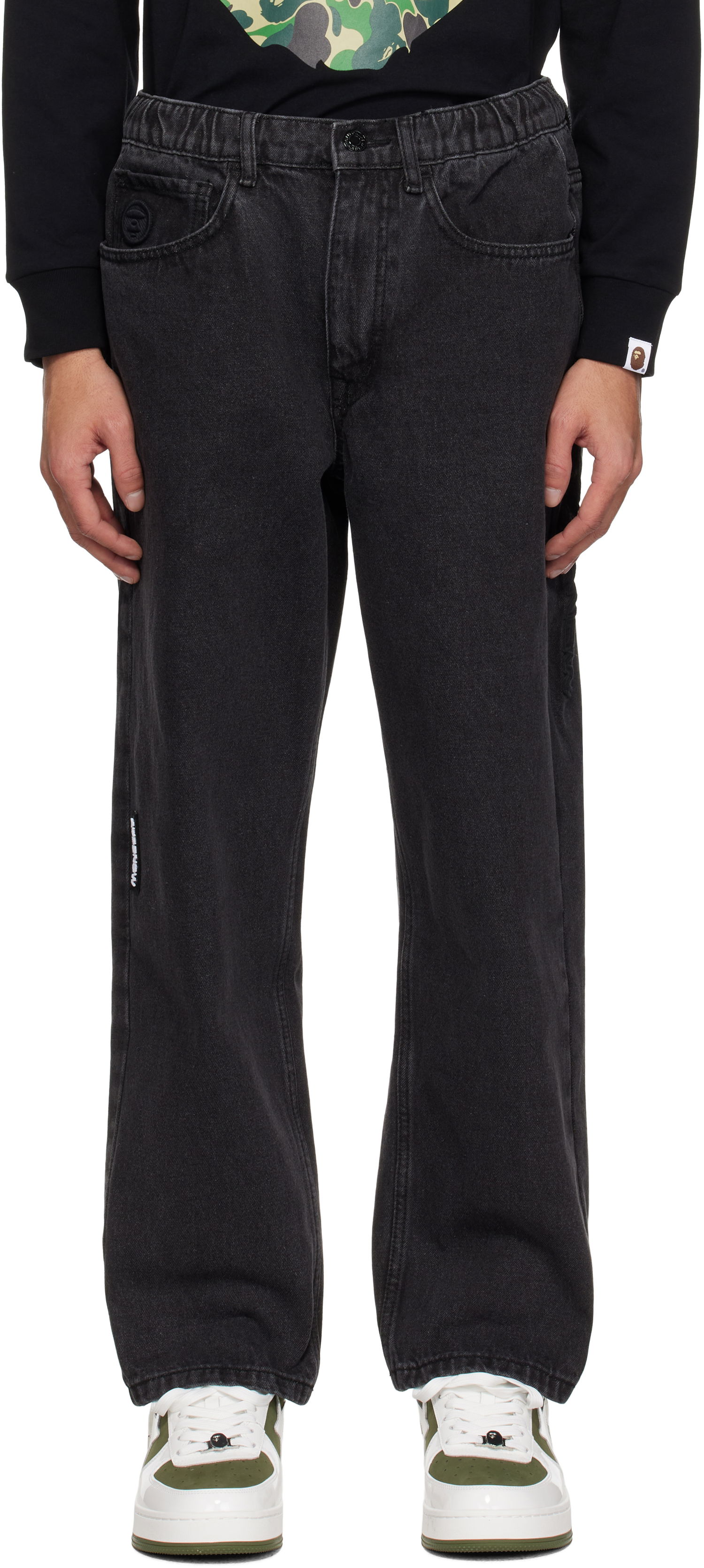 Džínsy AAPE by A Bathing Ape AAPE by A Bathing Ape 'AAPE NOW' Moonface Logo Jeans Čierna | AAPPTMB662XXOBKL, 0