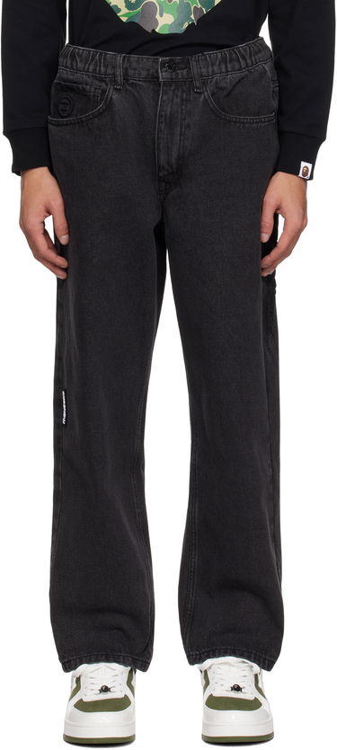 Džínsy AAPE by A Bathing Ape AAPE by A Bathing Ape 'AAPE NOW' Moonface Logo Jeans Čierna | AAPPTMB662XXOBKL, 0