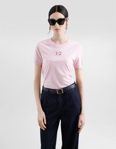 Tričko Dolce & Gabbana Dolce & Gabbana Jersey T-Shirt with Raised DG Logo Ružová | F8N08ZGDCX1F2528, 3