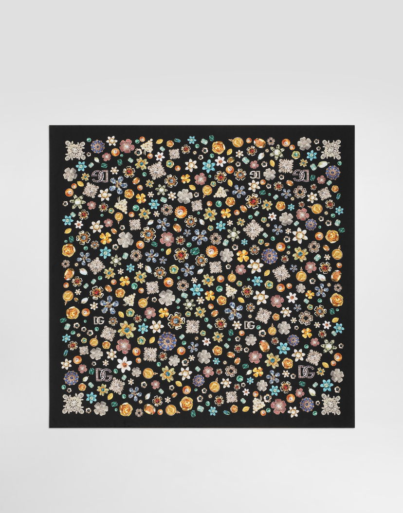 Šál Dolce & Gabbana Dolce & Gabbana 70x70 Silk Twill Floral Brooch Scarf Čierna | FN092RGDDAXHN5SA
