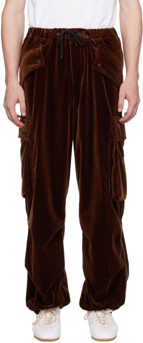 Cargo nohavice Dries Van Noten Brown Velour Cargo Pants Hnedá | 242-020931-9276, 0