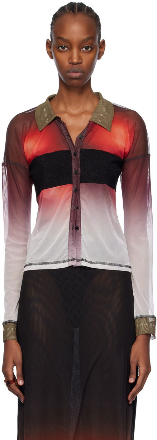 Polo tričko Ottolinger Ottolinger Semi-Sheer Long Sleeve Polo Červená | 103401, 0