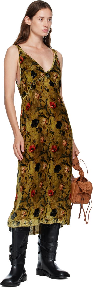 Šaty R13 R13 Grunge Floral-Print Velvet Slip Midi Dress Zelené | R13WR477-R595A, 3