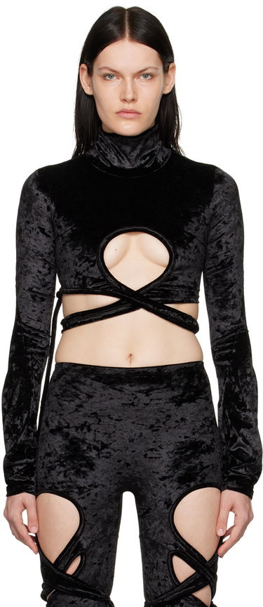 Crop Top Ottolinger Ottolinger Velvet Wrap Turtleneck Top Čierna | 401701, 0