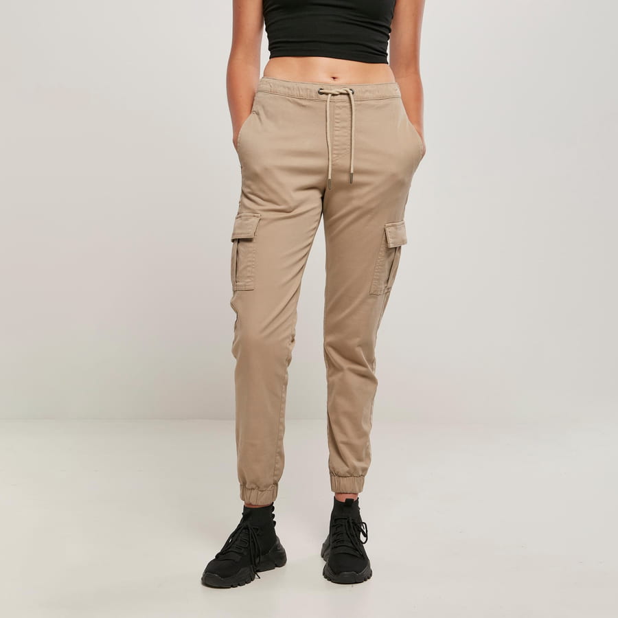 Cargo nohavice Urban Classics High Waist Cargo Comfort Jogging Pants Béžová | TB4735 beige, 0