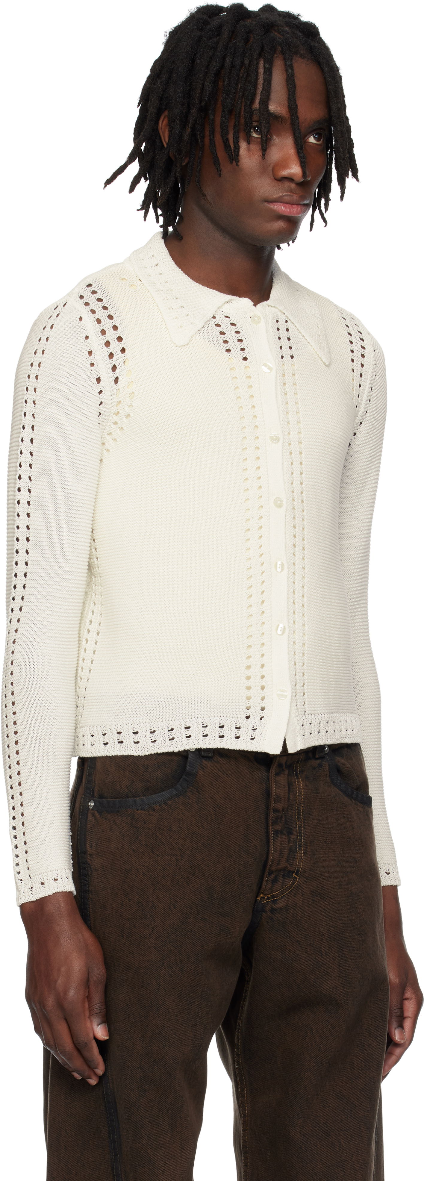 Sveter Eckhaus Latta Eckhaus Latta Sol Knit Cardigan Biela | 8103-EL-PS25-P - PAPER, 1