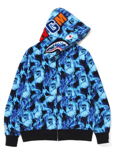 Mikina BAPE Flame Shark Full Zip Hoodie Modrá | 1I70-115-008