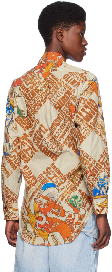 Košeľa ERL Brown Graphic-Print Cotton Button-Up Shirt Béžová | ERL07B006, 2