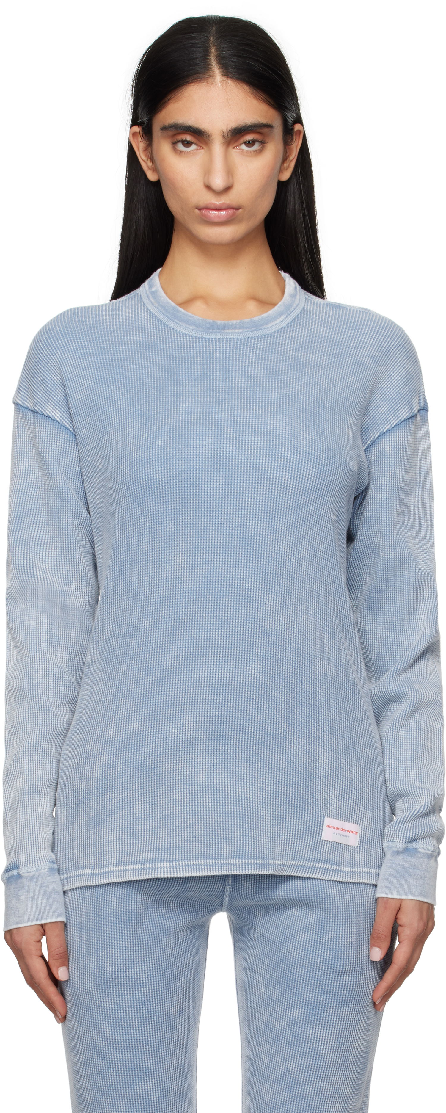 Sveter Alexander Wang Alexander Wang Long Sleeve Waffle Knit T-shirt Modrá | UC4221611W, 0
