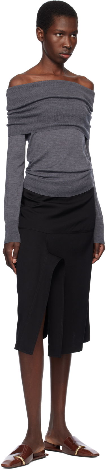 Sveter Stella McCartney Stella McCartney Off-The-Shoulder Light Wool Sweater Šedá | 6K10403S2598, 3
