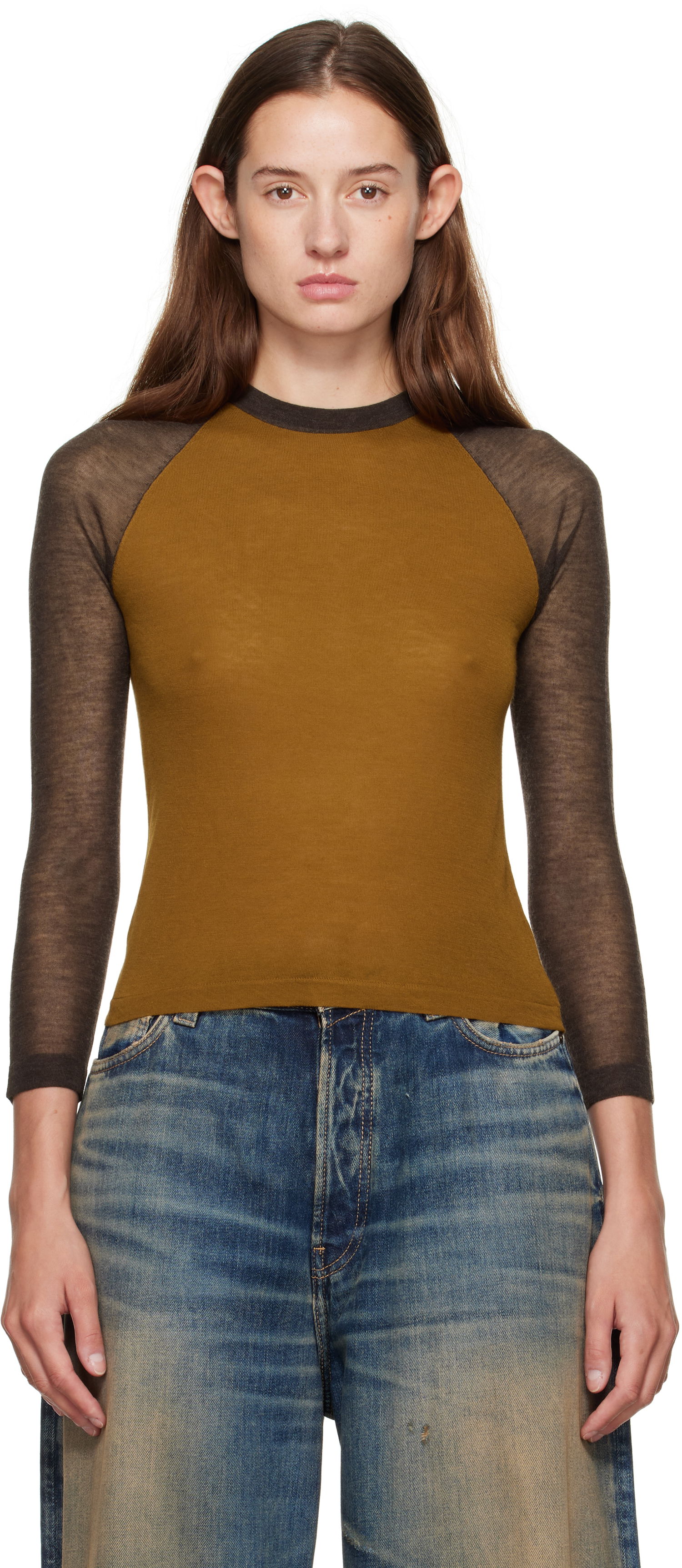 Tričko Acne Studios Acne Studios Semi-Sheer T-Shirt Hnedá | A60588-, 0
