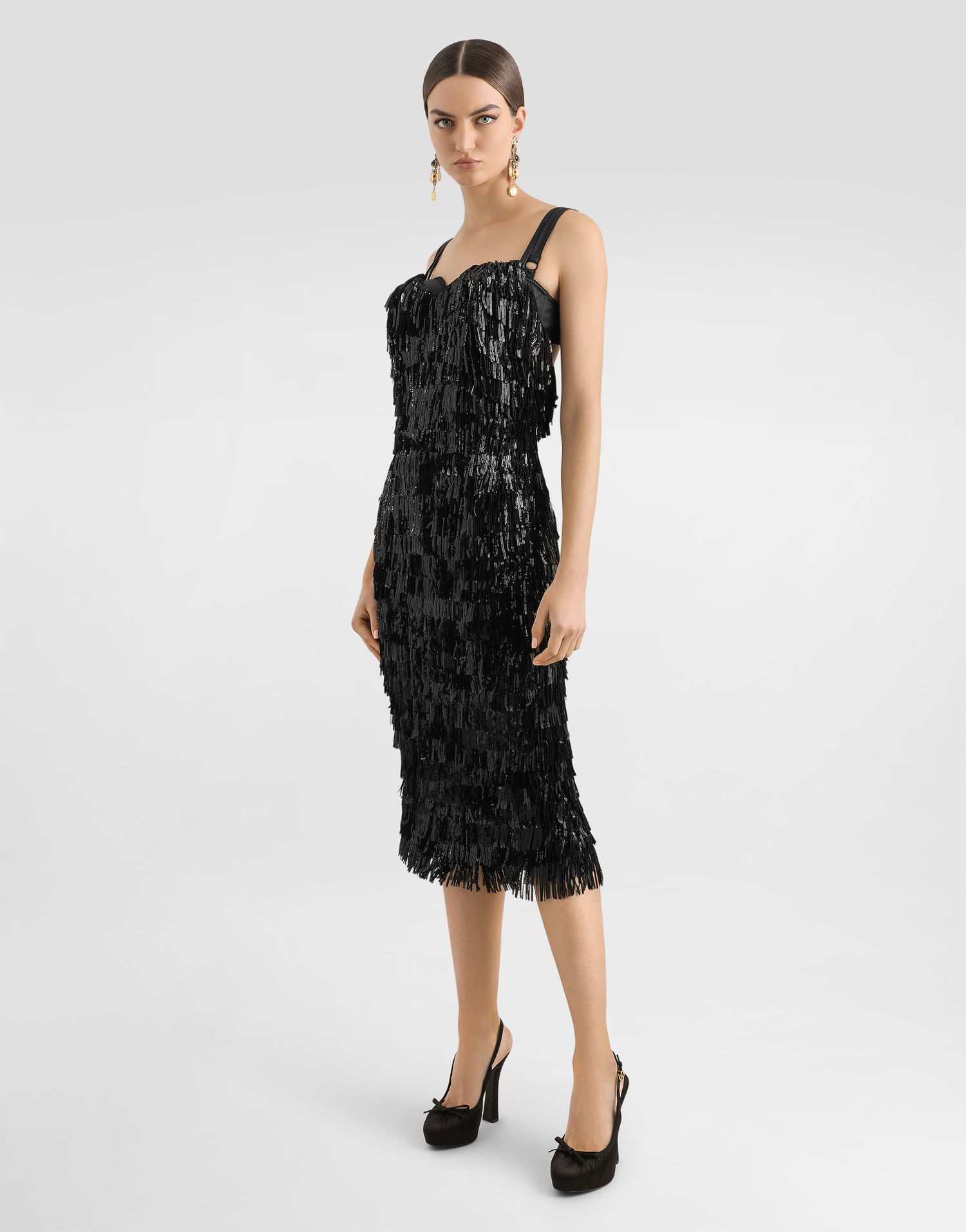 Šaty Dolce & Gabbana Dolce & Gabbana Sequined Fringe Slip Dress Čierna | F6TOKTGDC0GS9000, 1
