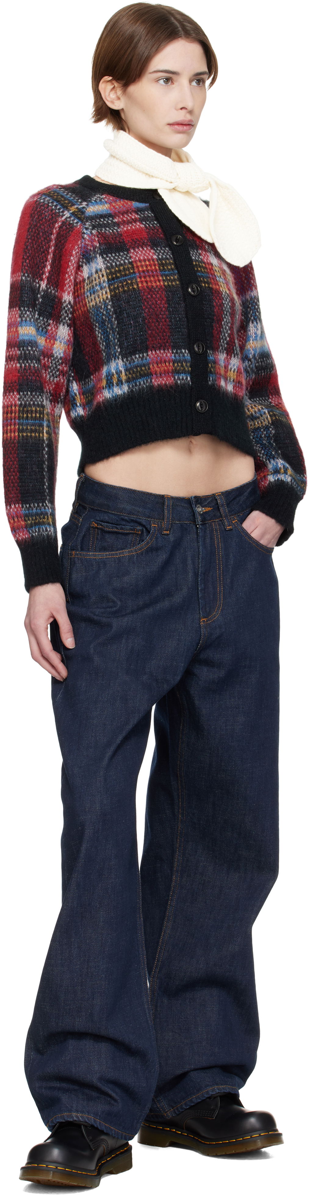 Šál YMC YMC Knitted Slot Scarf Biela | QSXMB, 1