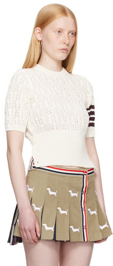 Sveter Thom Browne Thom Browne Pointelle Cable Stitch 4-Bar Sweater Biela | FKA495A-Y3017, 1