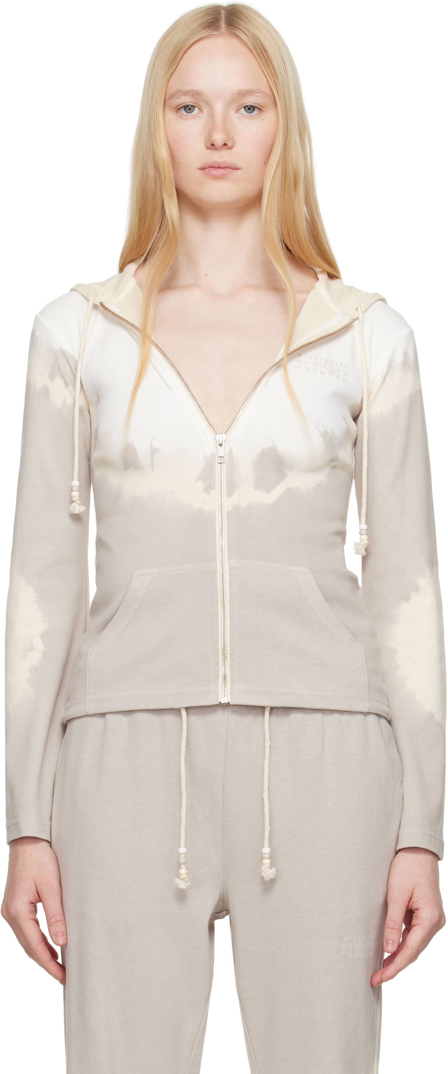 Mikina Maison Margiela MM6 Maison Margiela Interlock Cotton Jersey Zip-Up Hoodie Béžová | S62HG0028 M20110, 0