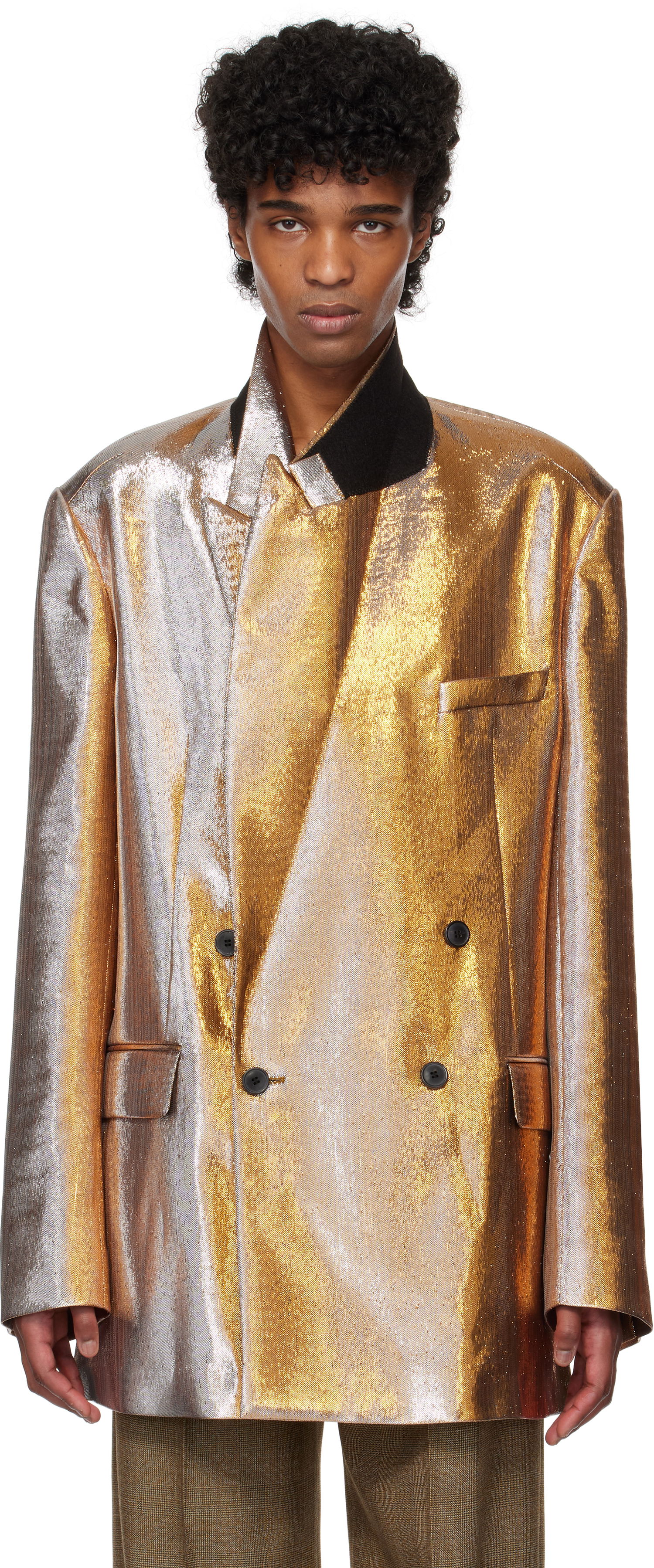 Bunda Dries Van Noten Dries Van Noten Metallic Double-Breasted Blazer Metalická | 251-020409-1091, 0