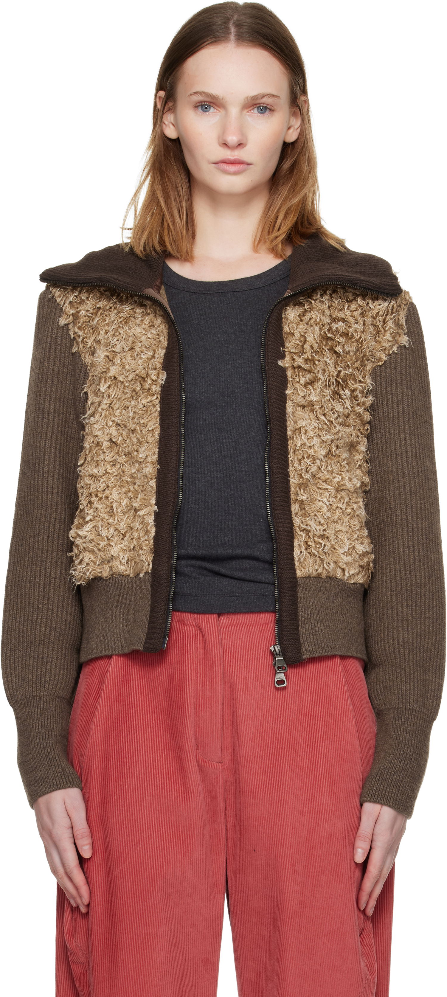 Sveter Andersson Bell Curly Faux Fur Panel Full-Zip Knit Cardigan Rôznofarebný | atb1392w, 0
