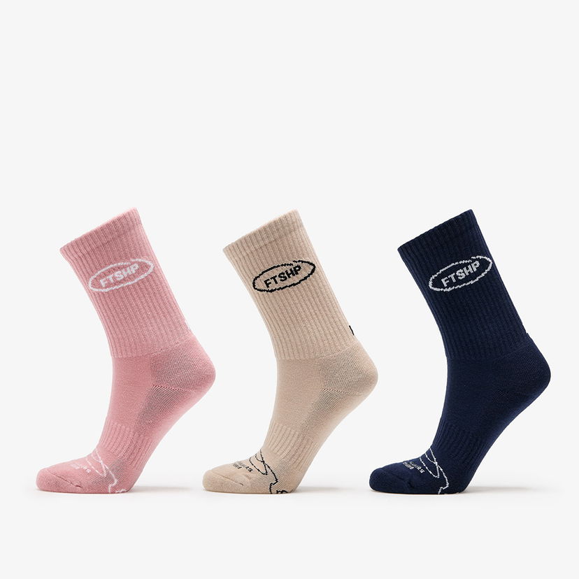 Ponožky Footshop Basic Crew Socks 3-Pack Navy/ Acru/ Pink Rôznofarebný | FTSHP_361