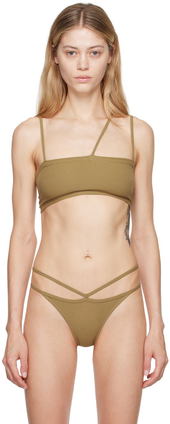 Plavky Baserange Baserange Nida Ribbed Asymmetrical Bra Hnedá | BRNI-RB-AU24, 0