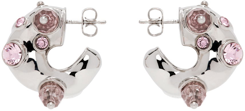 Náušnice Dries Van Noten Silver & Pink Embellished Earrings Vínová | 242-018230-055, 0