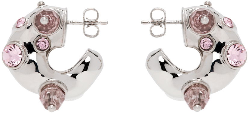 Náušnice Dries Van Noten Silver & Pink Embellished Earrings Vínová | 242-018230-055