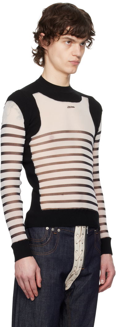 Sveter Jean Paul Gaultier Jean Paul Gaultier Bi-Material Marinière Striped Sweater Čierna | 25/33-F-PL069-T574-0100, 1