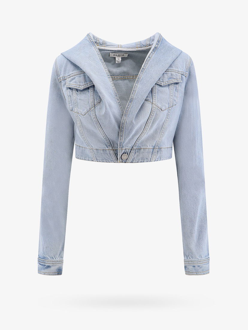 Bunda Alaïa Cropped Denim Jacket Modrá | AA9V03066T587508