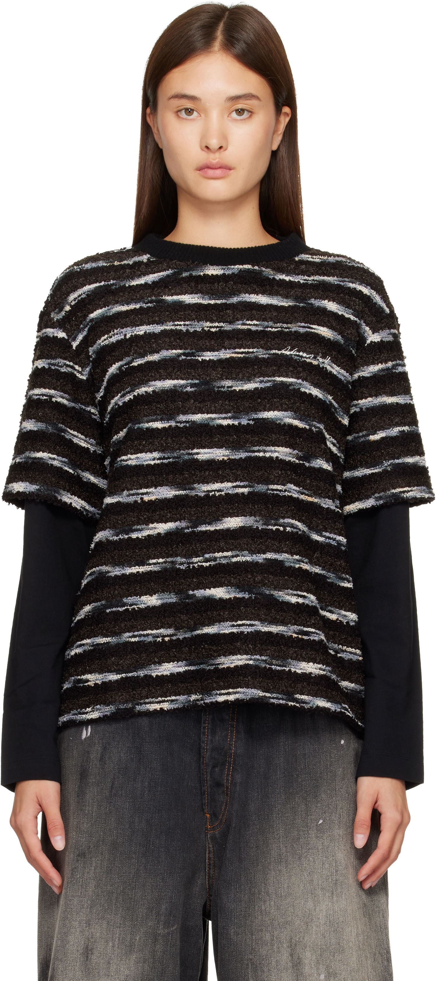 Sveter Andersson Bell Textured Striped Short-Sleeve Layered Sweater Rôznofarebný | atb1373u, 0