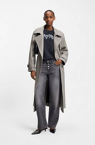 Trenčkot BOSS Houndstooth double-breasted trench coat with belt Rôznofarebný | 50558428, 1