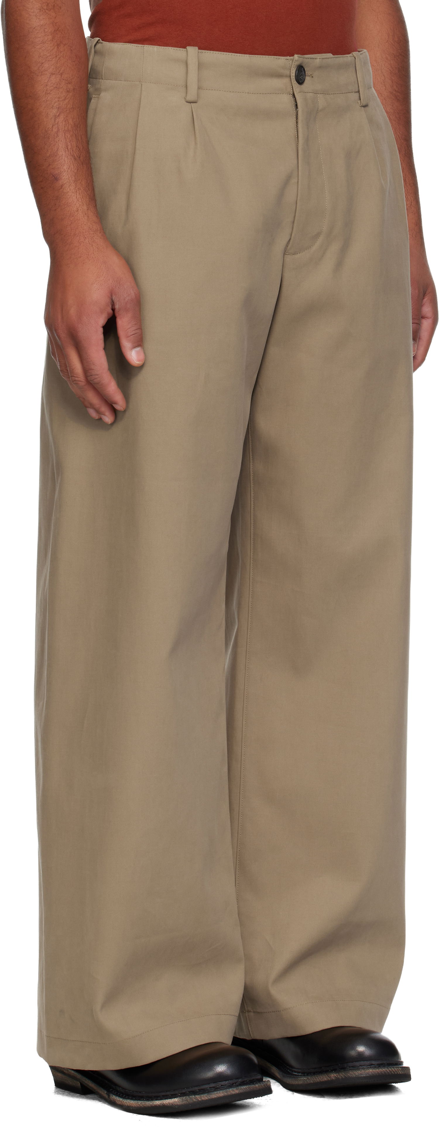 Nohavice OUR LEGACY Bridge Pleated Wide-Leg Chino Trousers Béžová | M4254BS, 1