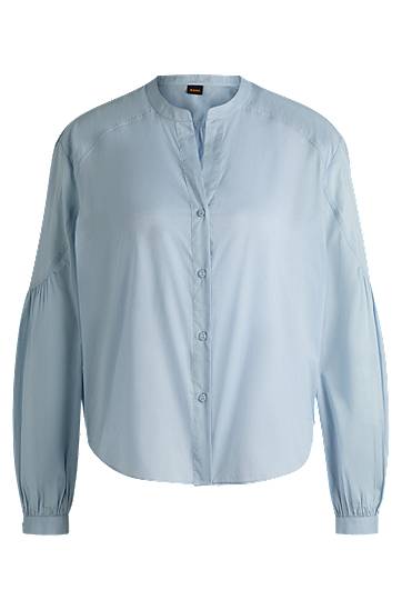 Košeľa BOSS Cotton Voile Regular-Fit Blouse with Wide Sleeves Modrá | 50509827, 0