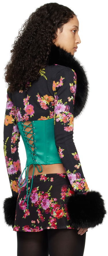 Tielko GUIZIO GUIZIO Floral Print and Faux Fur Cardigan Zelené | R24645, 2