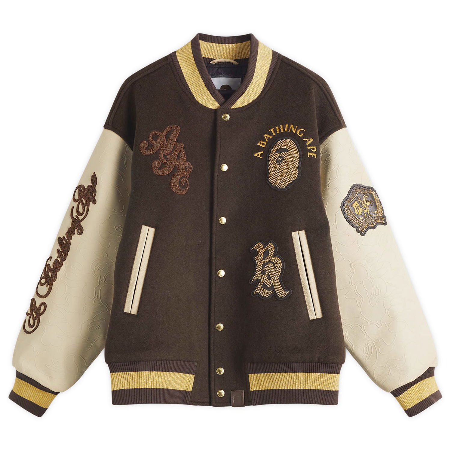 Bomber bunda BAPE Line Camo Logo Wool Varsity Jacket, Size Large Hnedá | 001HJL301302M-BRN, 0