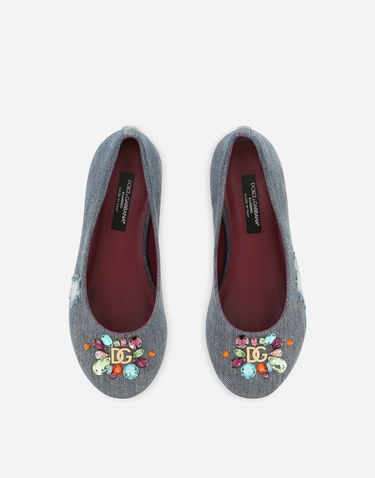 Tenisky a topánky Dolce & Gabbana Dolce & Gabbana Patchwork Denim Embellished Ballet Flats (24-38) Modrá | D10510AR1428C609, 3