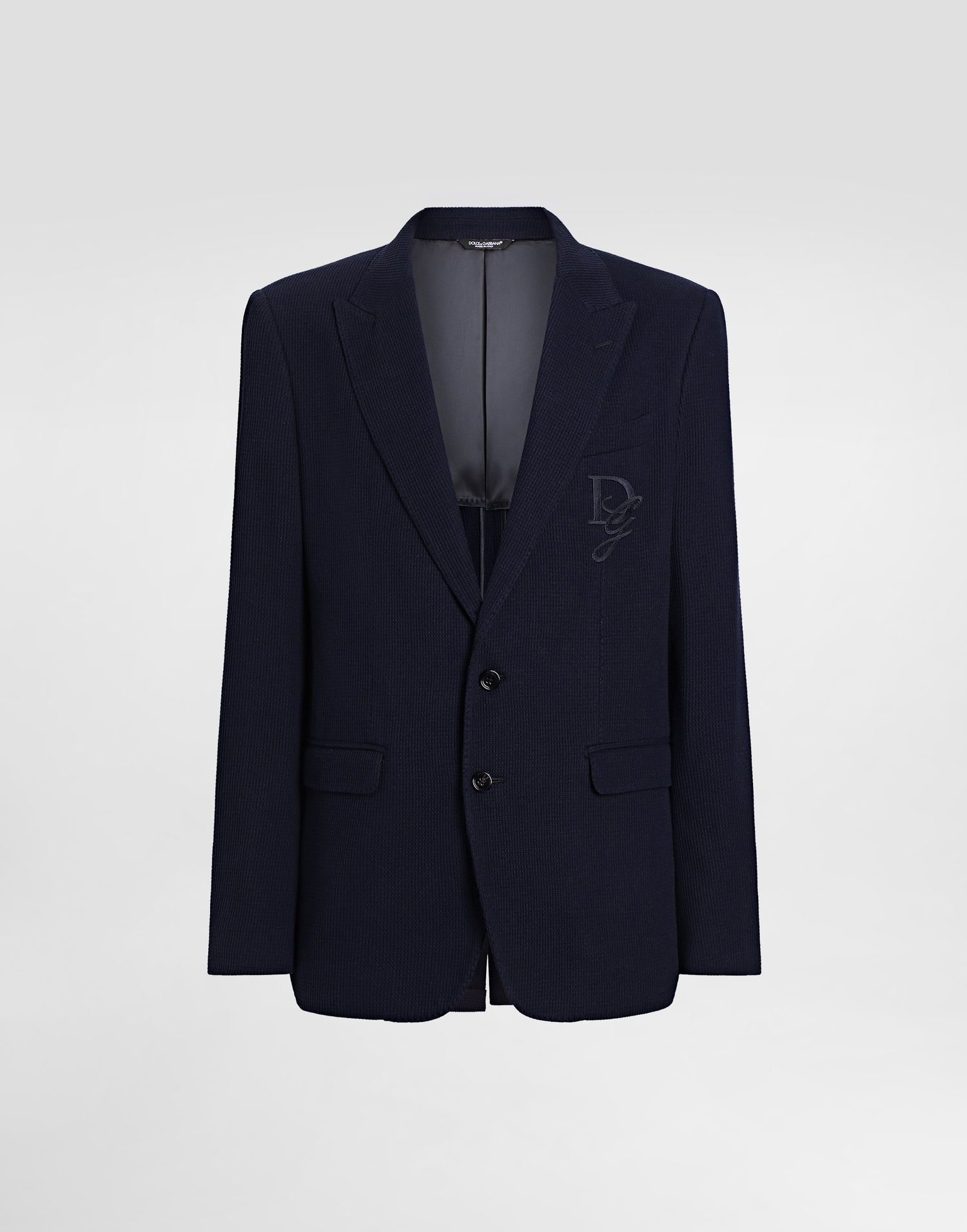 Bunda Dolce & Gabbana Single-breasted Cotton Jersey Jacket with Logo Embroidery Navy | G2TJ5ZGJ078B6712, 0