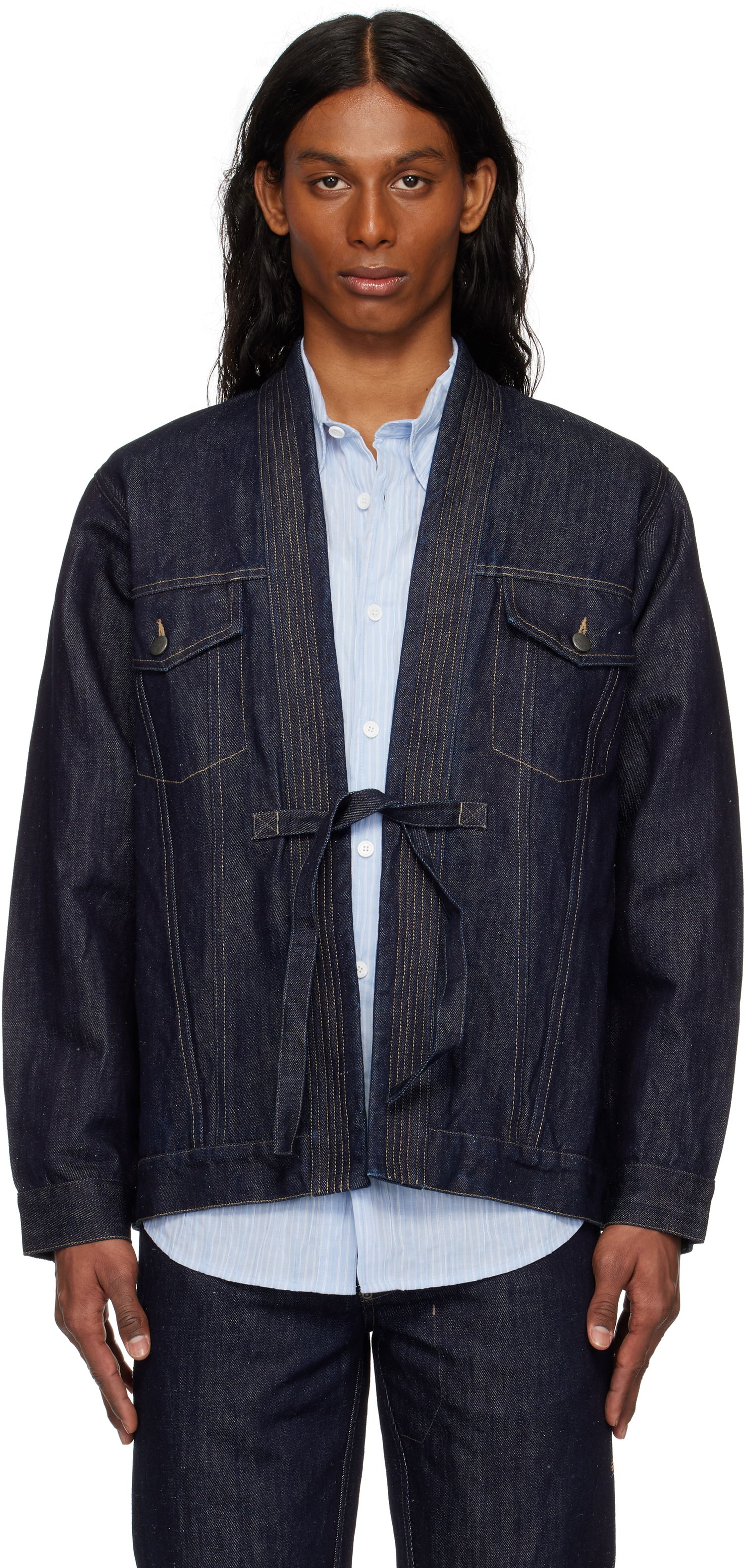 Bunda Maharishi Maharishi Hemp Denim Kimono Jacket Modrá | 6059, 0