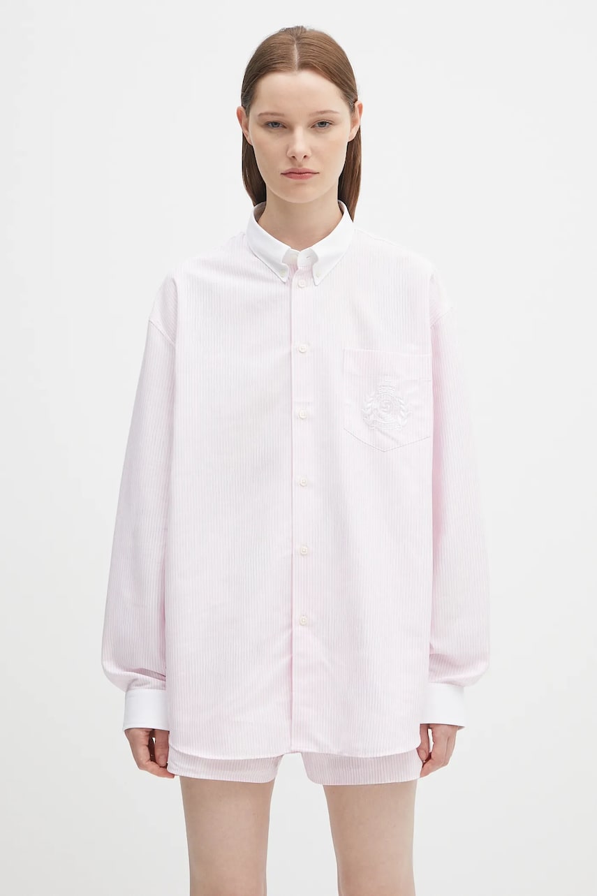 Košeľa Sporty & Rich Sporty & Rich H&W Crest Oversized Oxford Shirt Ružová | SI025620243ST64, 0
