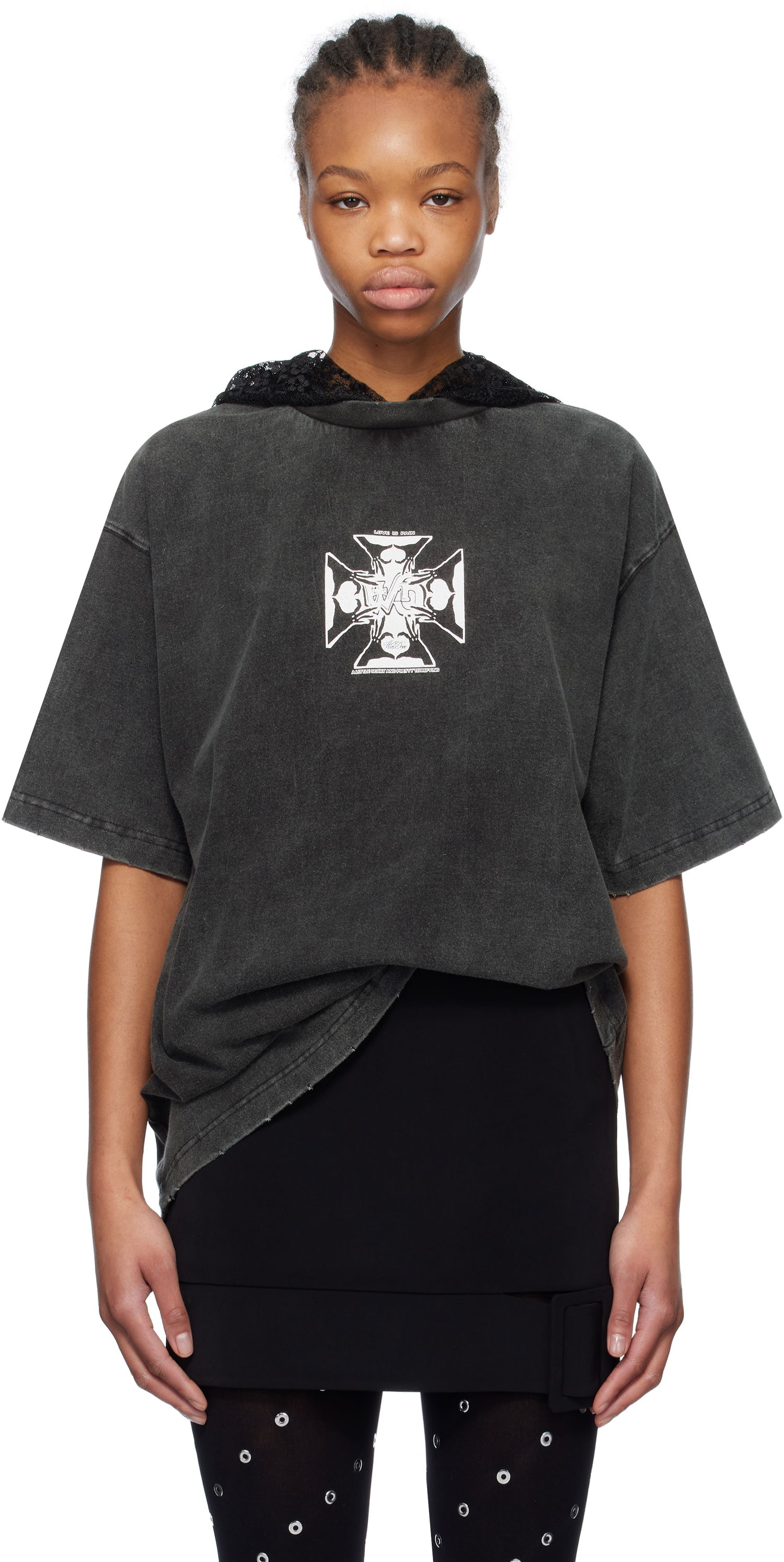 Tričko We11done We11done Heart Cross Graphic Hooded T-Shirt Šedá | WD-TH0-25-842-U-BK, 0